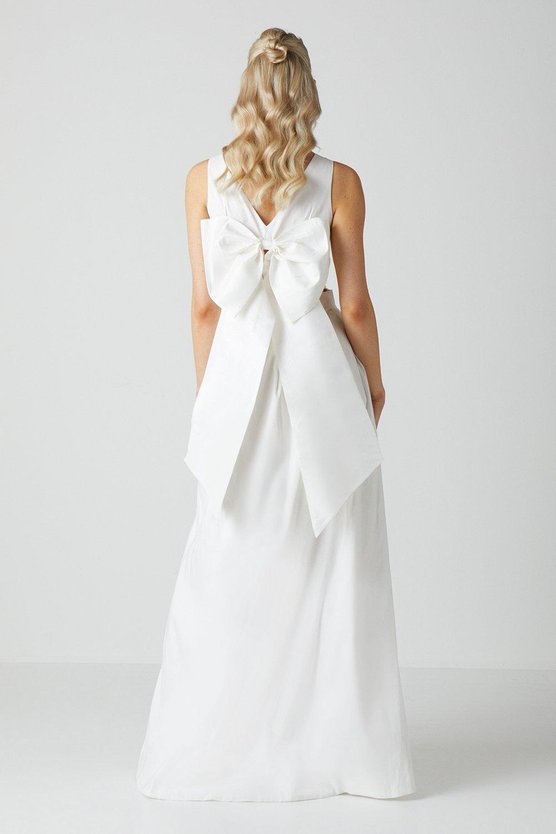 Karen Millen Wrap Front Full Skirted Wedding Dress With Taffeta Bow Ivory