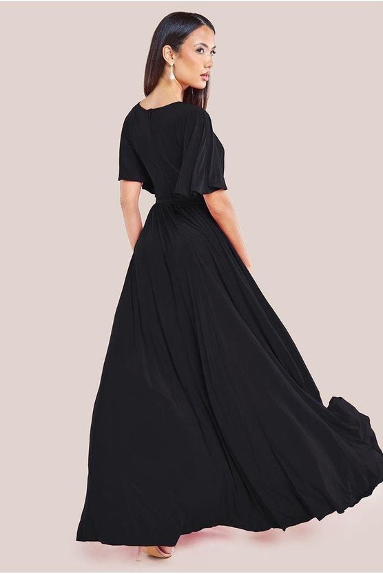 Karen Millen Wrap Front Maxi With Flutter Sleeves Black