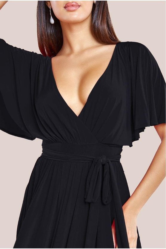Karen Millen Wrap Front Maxi With Flutter Sleeves Black