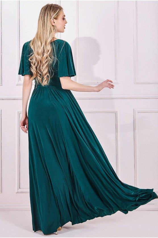 Karen Millen Wrap Front Maxi With Flutter Sleeves Green