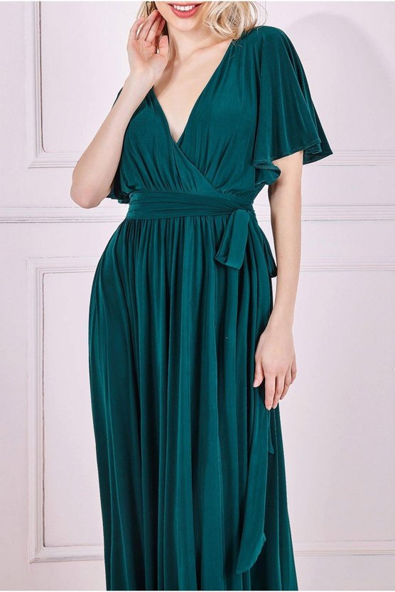 Karen Millen Wrap Front Maxi With Flutter Sleeves Green