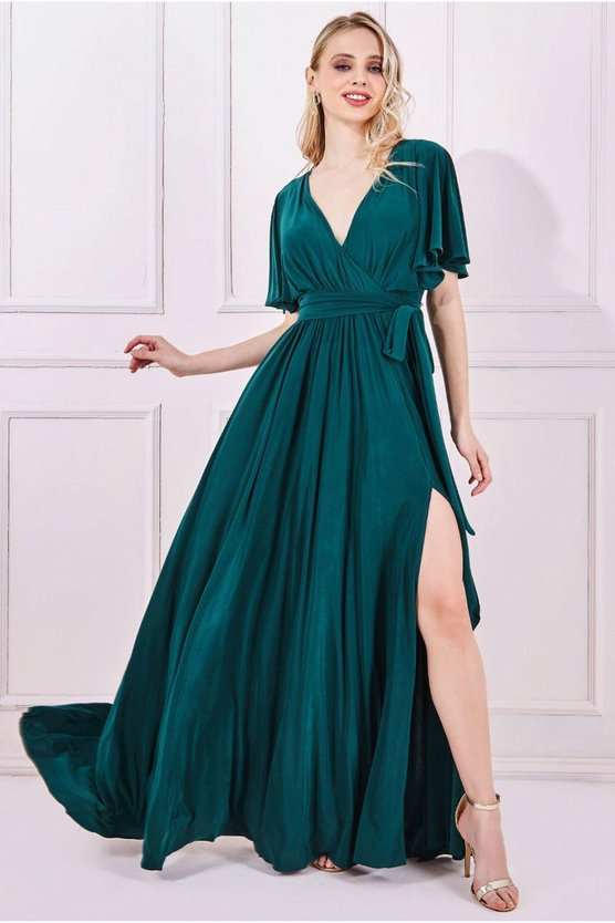 karen millen Wrap Front Maxi With Flutter Sleeves Green