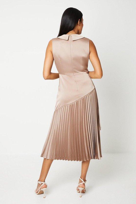 Karen Millen Wrap Skirt With Pleated Panel Midi Dress Bronze