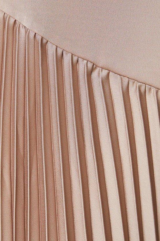 Karen Millen Wrap Skirt With Pleated Panel Midi Dress Bronze