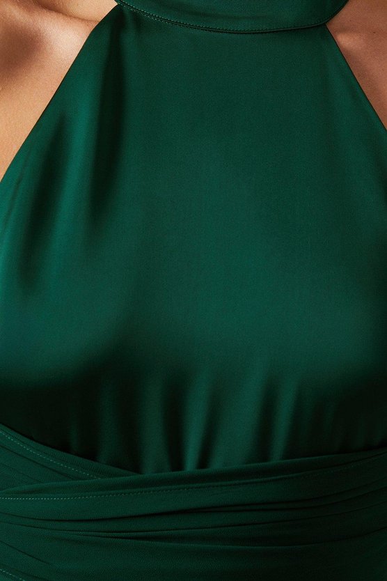 Karen Millen Wrap Waist Detail Satin Halter Neck Bridesmaid Dress Emerald