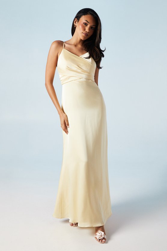 Karen Millen Wrap Waist Satin Cami Bridesmaid Dress Lemon