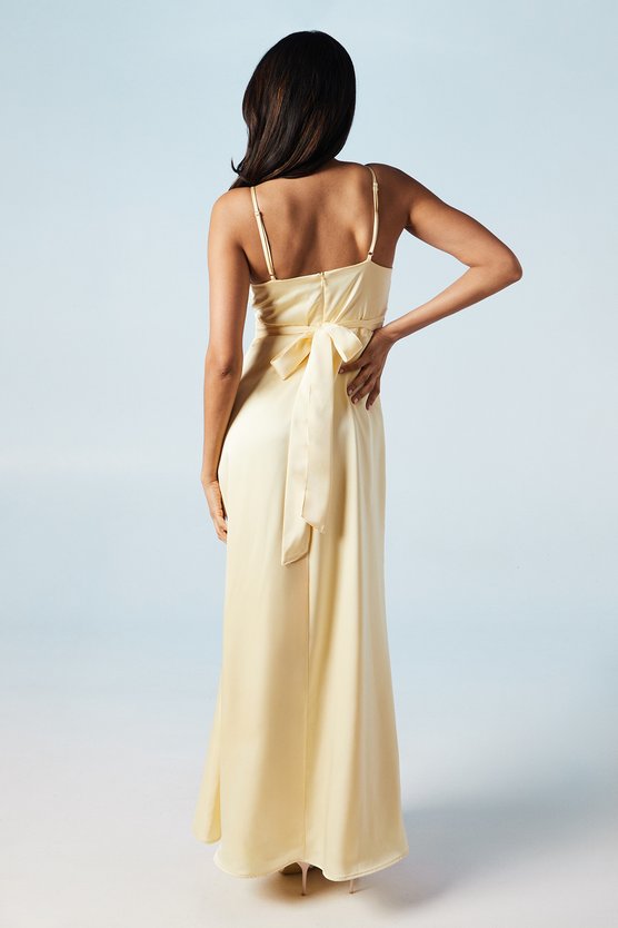 karen millen Wrap Waist Satin Cami Bridesmaid Dress lemon