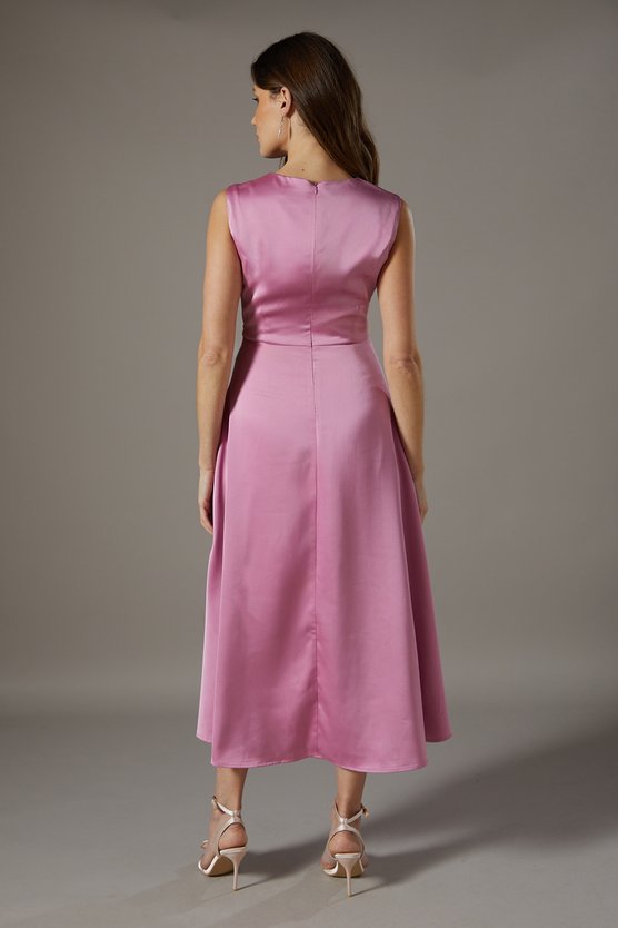 Karen Millen Wrap Waist Sleeveless Satin Dress Pink
