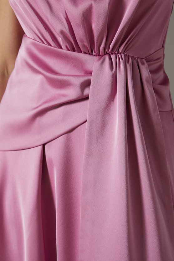 Karen Millen Wrap Waist Sleeveless Satin Dress Pink