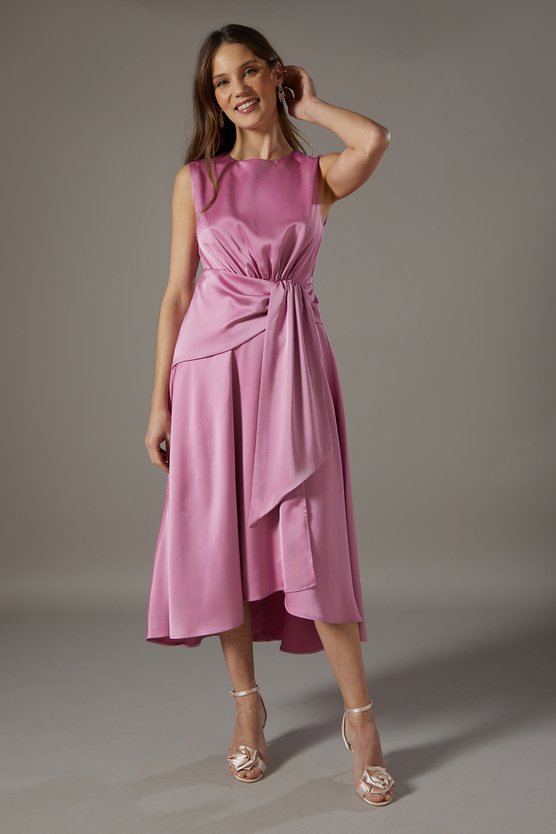 karen millen Wrap Waist Sleeveless Satin Dress pink