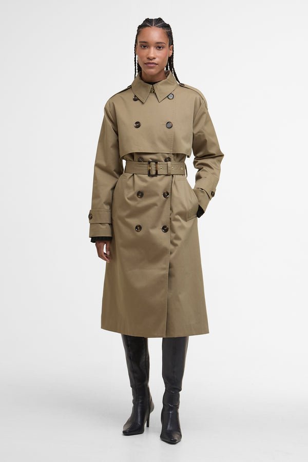 karen walker Aoife Trench Showerproof Military Brown/Hessian Tartan