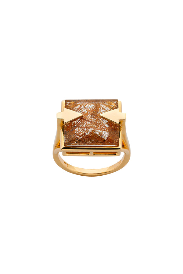 Karen Walker Ballistic Ring With 14mm Square Rutilated Quartz Gold