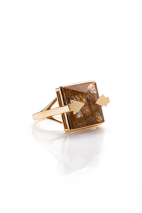 Karen Walker Ballistic Ring With 14mm Square Rutilated Quartz Gold