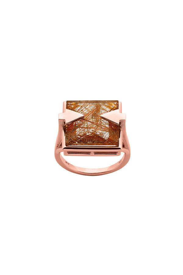 Karen Walker Ballistic Ring With 14mm Square Rutilated Quartz Rose Gold
