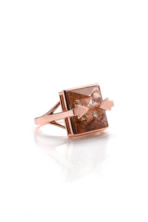 Karen Walker Ballistic Ring With 14mm Square Rutilated Quartz Rose Gold