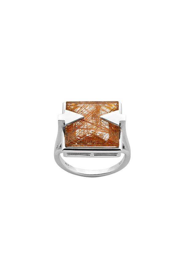 Karen Walker Ballistic Ring With 14mm Square Rutilated Quartz Silver