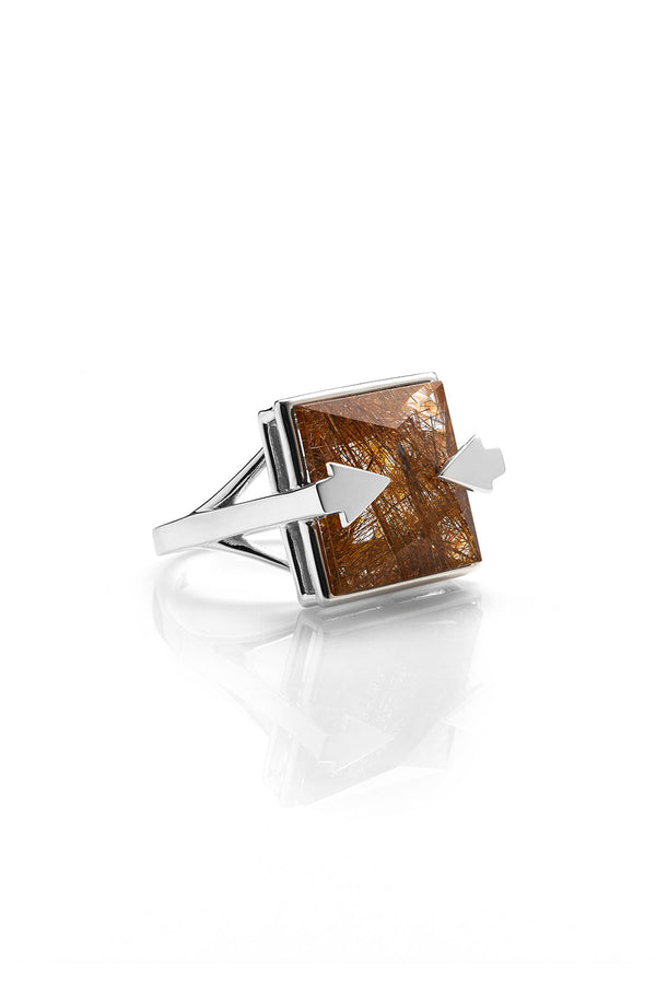 Karen Walker Ballistic Ring With 14mm Square Rutilated Quartz Silver