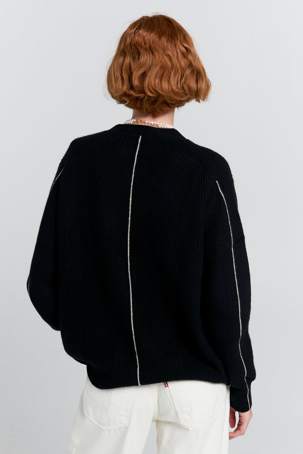 Karen Walker Bessie Cashmere Cardigan Black With Cream Stripe