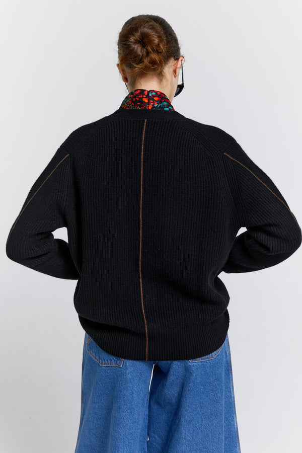 Karen Walker Bessie Cashmere Cardigan Black With Rust Stripe
