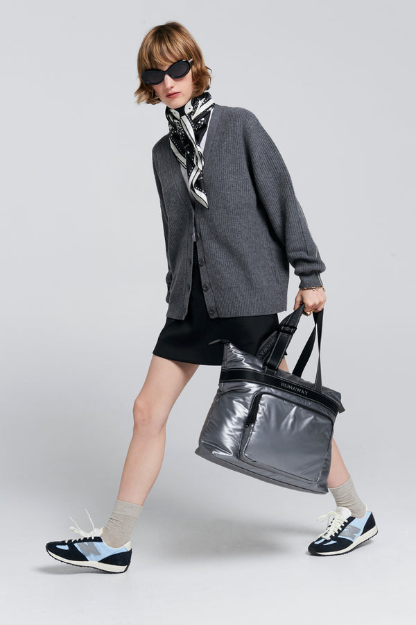 Karen Walker Bessie Cashmere Cardigan Charcoal Marle