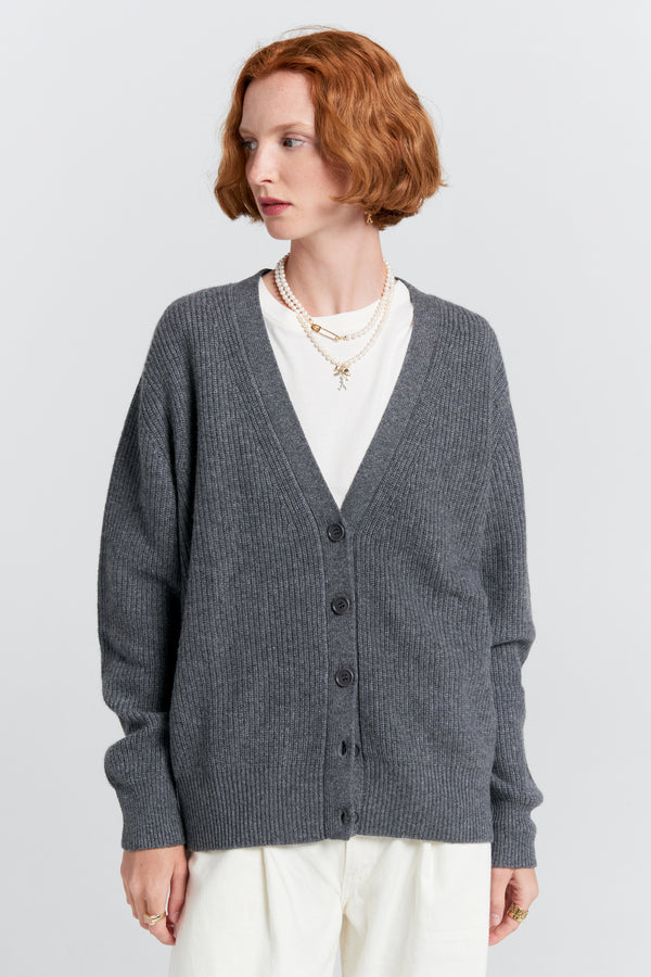 Karen Walker Bessie Cashmere Cardigan Charcoal Marle