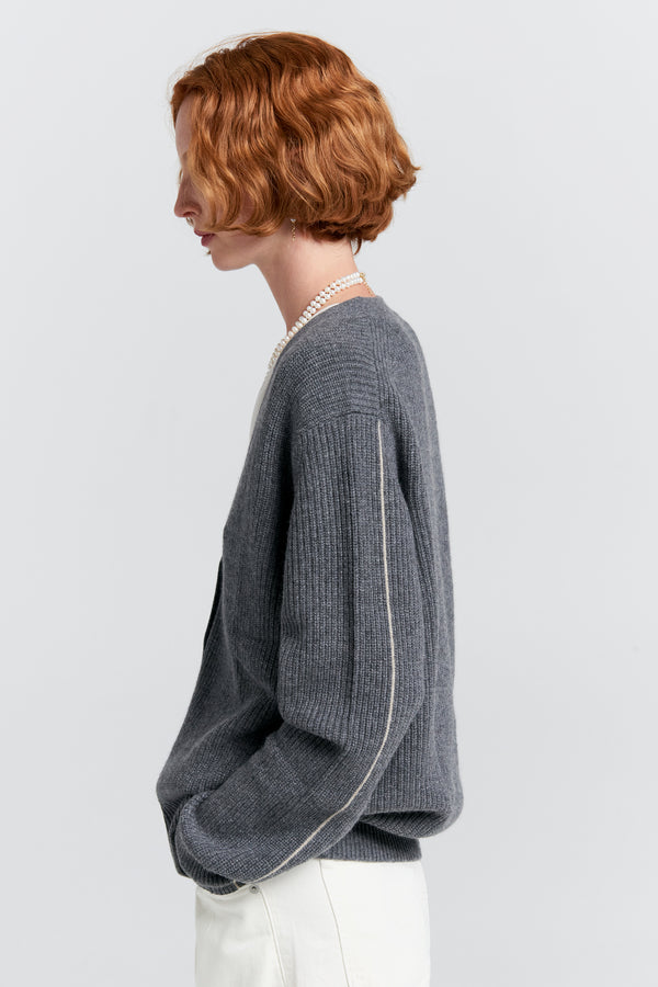 Karen Walker Bessie Cashmere Cardigan Charcoal Marle