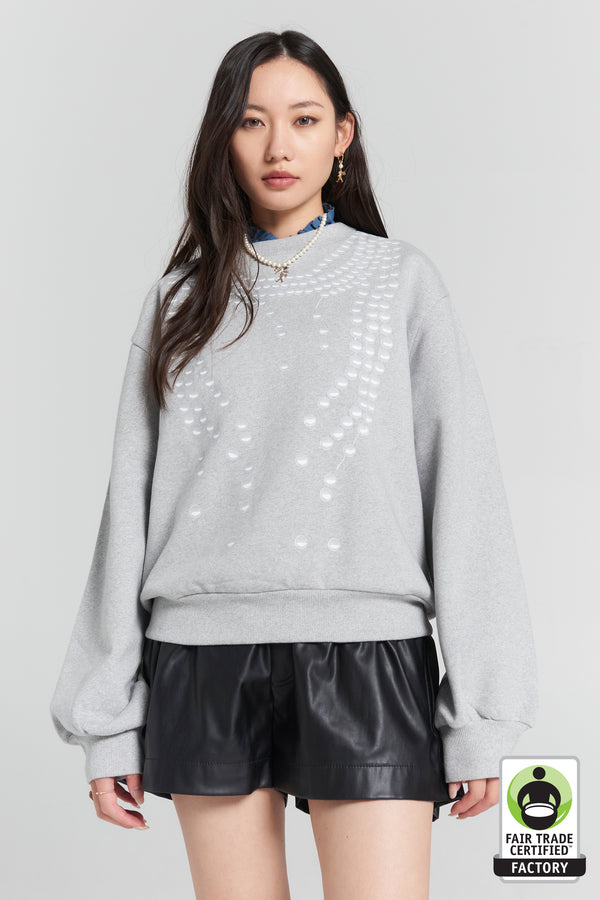 karen walker Broken Pearls Crewneck Sweatshirt Grey Marle