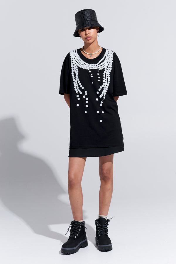 Karen Walker Broken Pearls Organic Cotton T-Shirt Black