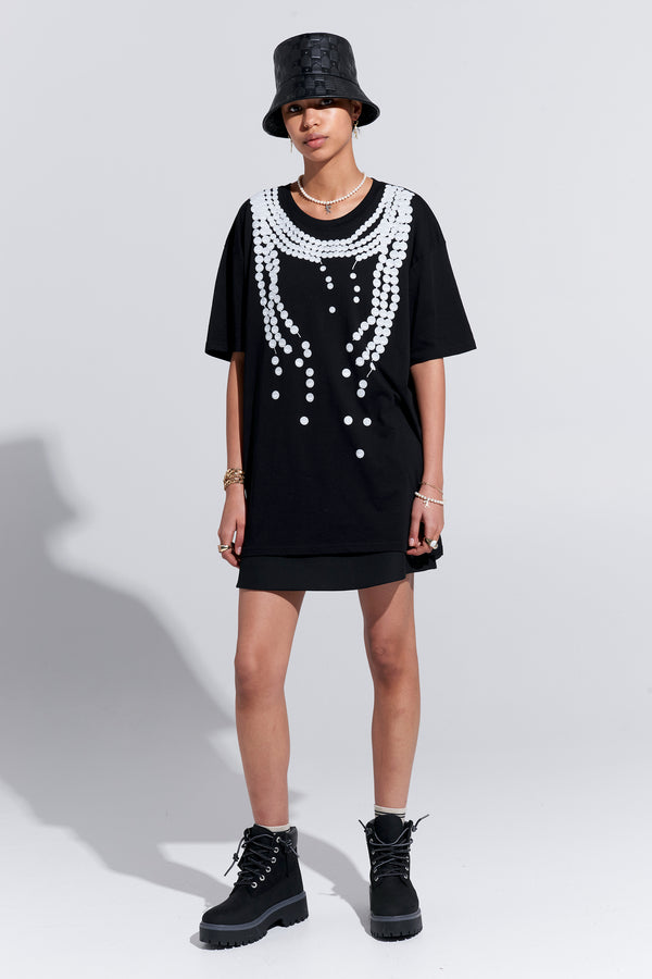 Karen Walker Broken Pearls Organic Cotton T-Shirt Black