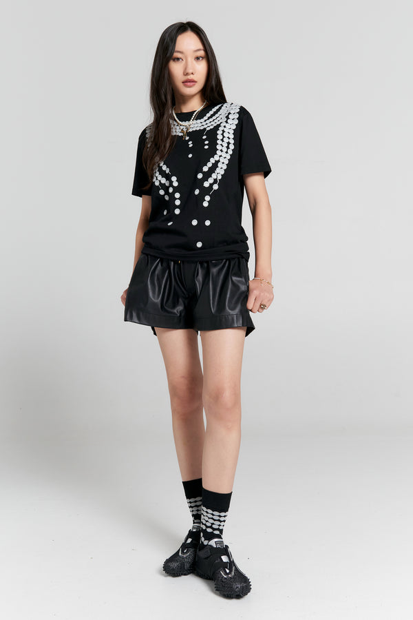 Karen Walker Broken Pearls Organic Cotton T-Shirt Black