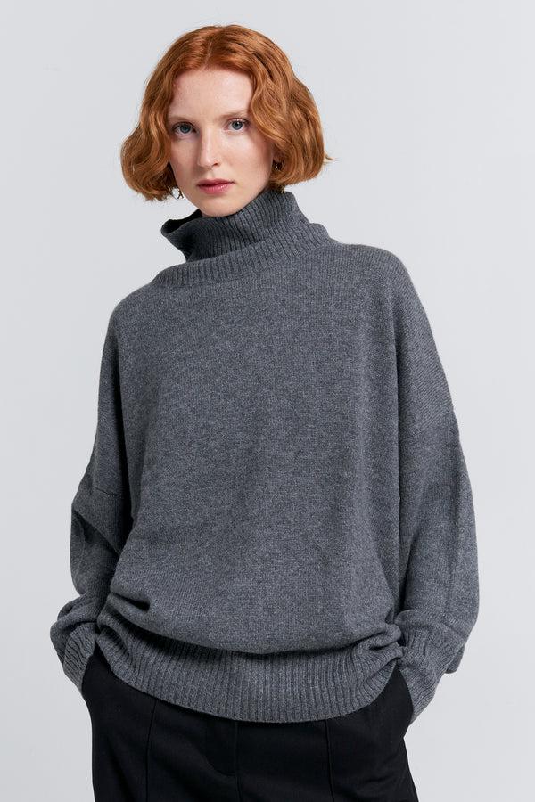 Karen Walker Carmen Oversized Turtleneck Sweater Charcoal Marle