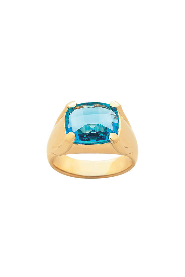 karen walker Chequerboard Ring 12 x 10mm Gold & Blue Topaz