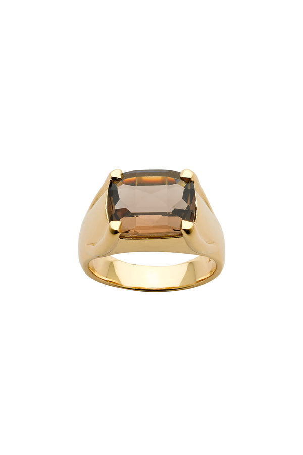 karen walker Chequerboard Ring 12 x 10mm Gold & Smoky Quartz