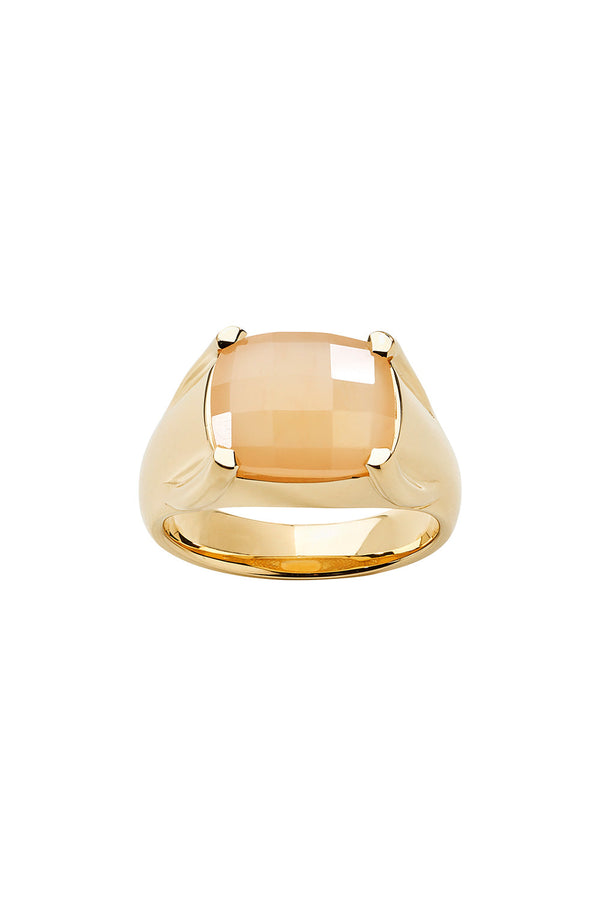 karen walker Chequerboard Ring 12x10mm Gold & Peach Moonstone