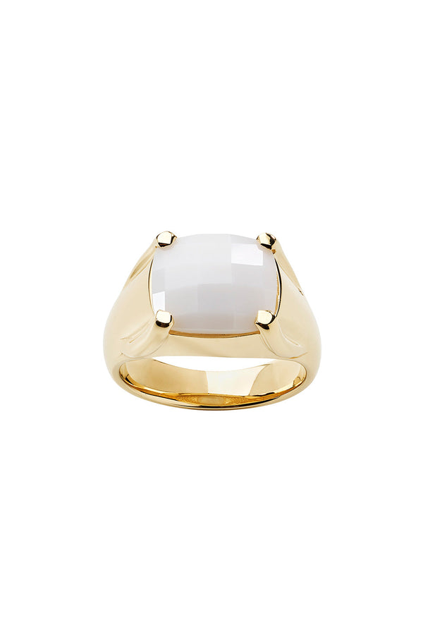 karen walker Chequerboard Ring 12x10mm Gold & White Agate