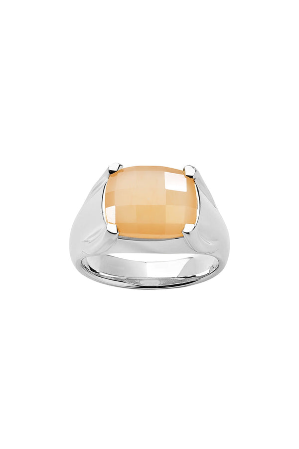 karen walker Chequerboard Ring 12x10mm Silver & Peach Moonstone