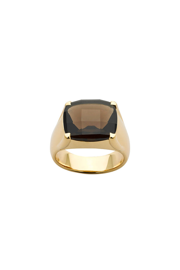 karen walker Chequerboard Ring 14 x 12mm Gold & Smoky Quartz