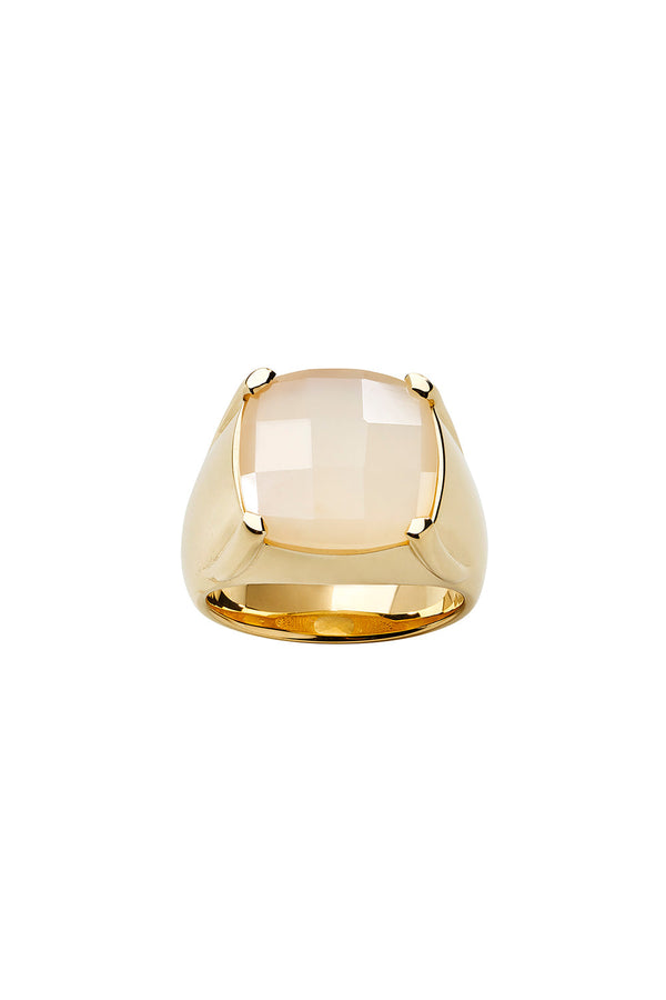 karen walker Chequerboard Ring 14mm Gold & Peach Moonstone