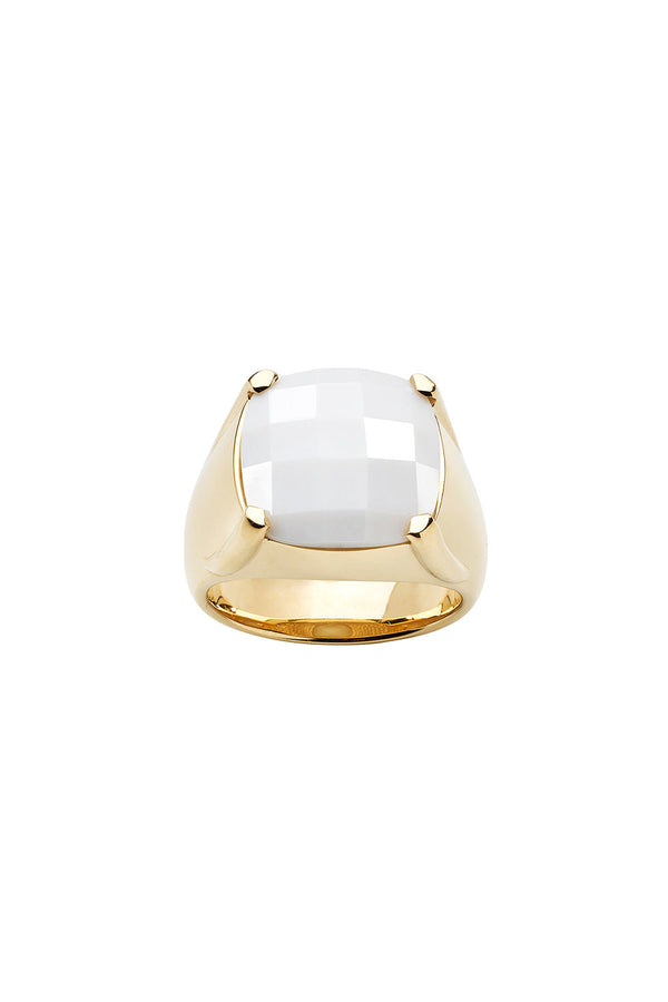 karen walker Chequerboard Ring 14mm Gold & White Agate