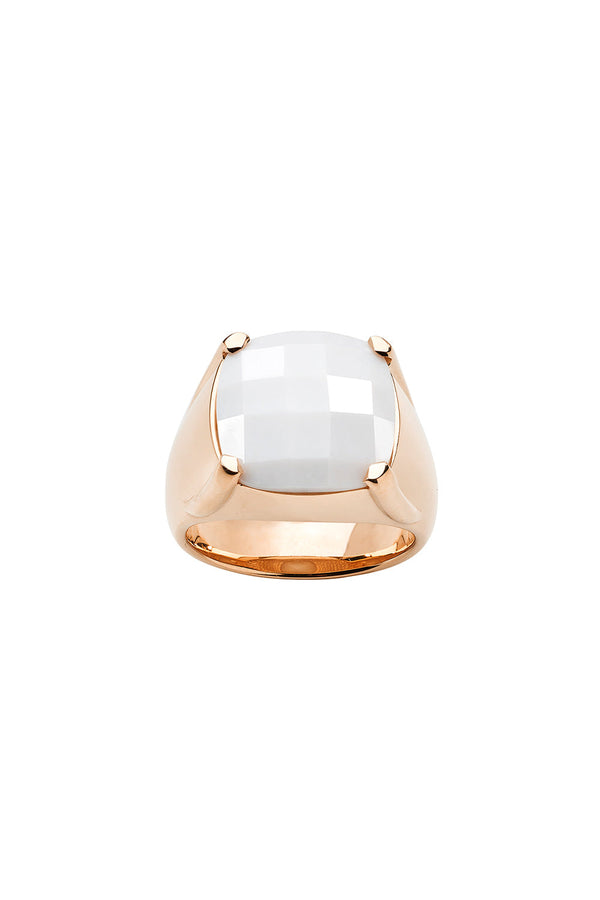 karen walker Chequerboard Ring 14mm Rose Gold & White Agate