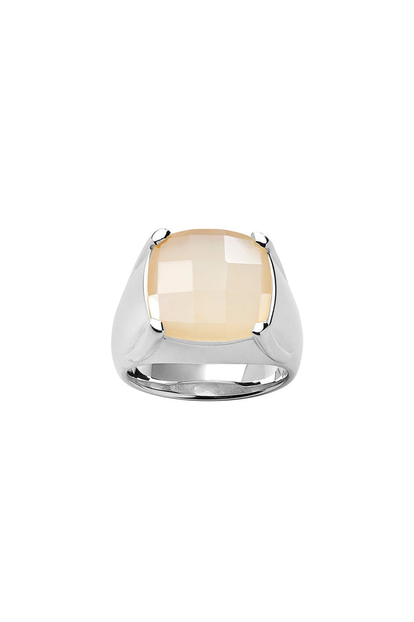 karen walker Chequerboard Ring 14mm Silver & Peach Moonstone