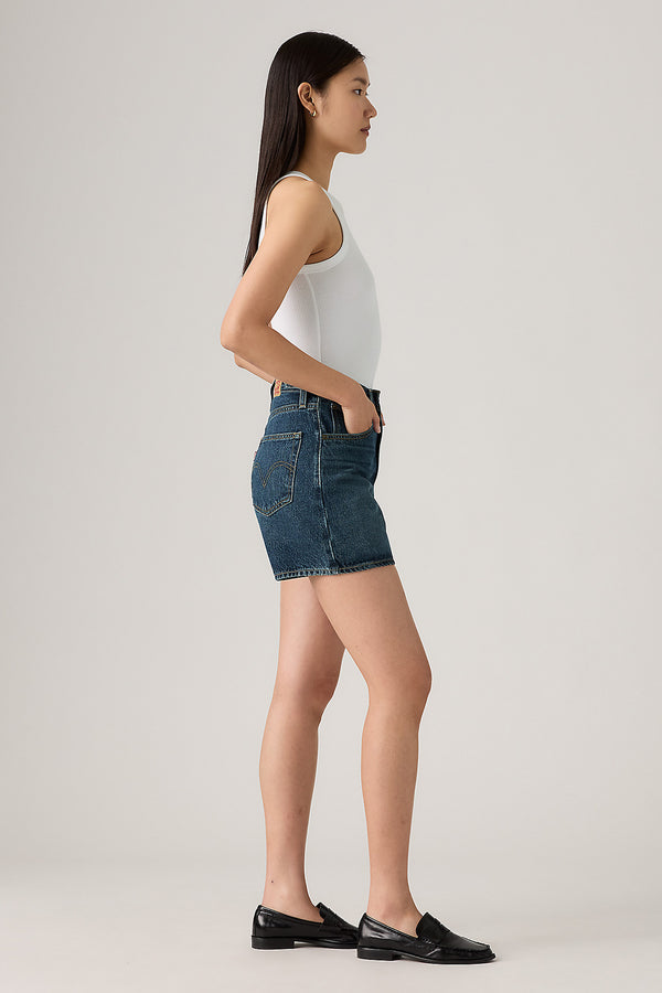 Karen Walker Cinch Mid-Thigh Shorts Cookie Crunch Dark Wash