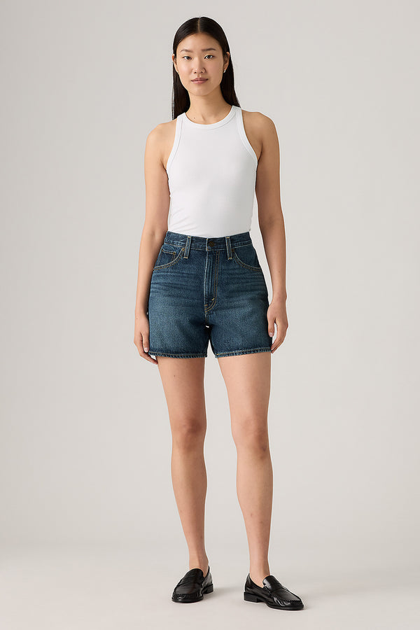 karen walker Cinch Mid-Thigh Shorts Cookie Crunch Dark Wash
