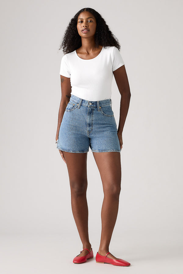 karen walker Cinch Mid-Thigh Shorts Twisted Stone Medium Wash