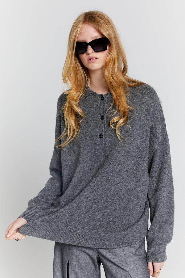 Karen Walker Collared Cashmere Sweater Charcoal Marle