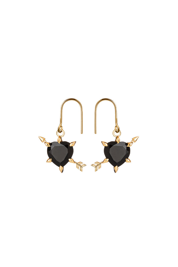 karen walker Cupid's Arrow and Heart Earrings Gold Onyx