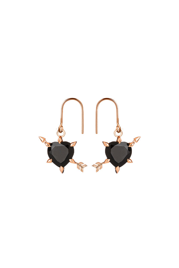 Karen Walker Cupid's Arrow And Heart Earrings Rose Gold Onyx