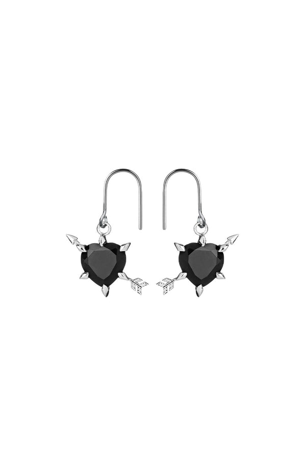 Karen Walker Cupid's Arrow And Heart Earrings Silver Onyx