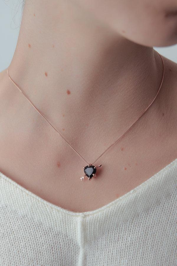 Karen Walker Cupid's Arrow And Heart Necklace Rose Gold Onyx