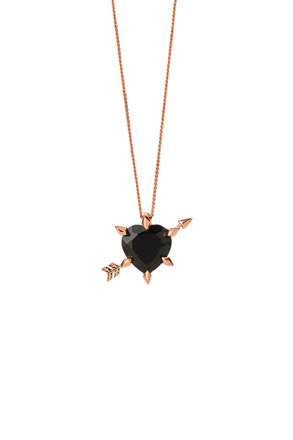 karen walker Cupid's Arrow and Heart Necklace Rose Gold Onyx